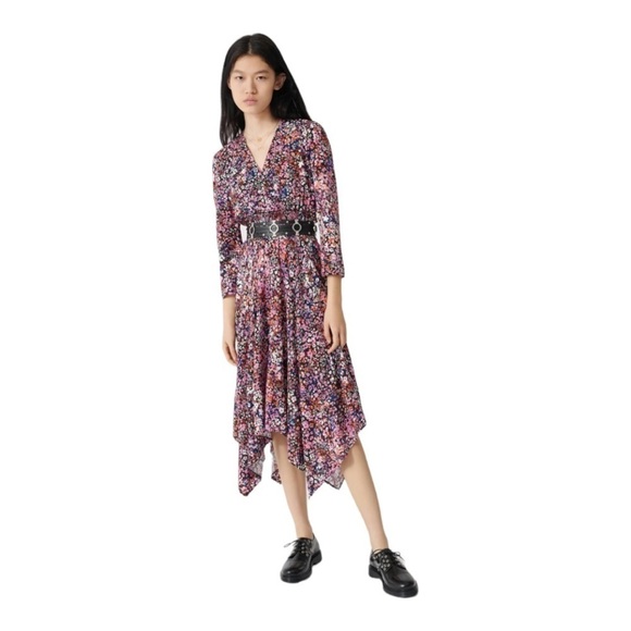 Maje Rayemi Floral-Print Woven Midi Dress NWOT - Picture 3 of 12